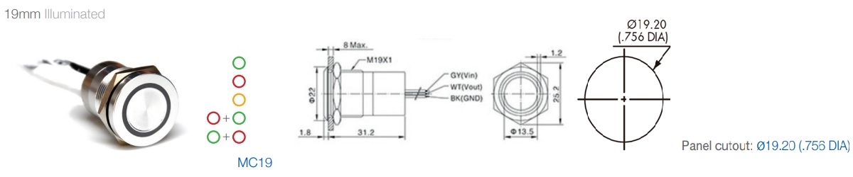 19mm Capacitive switches